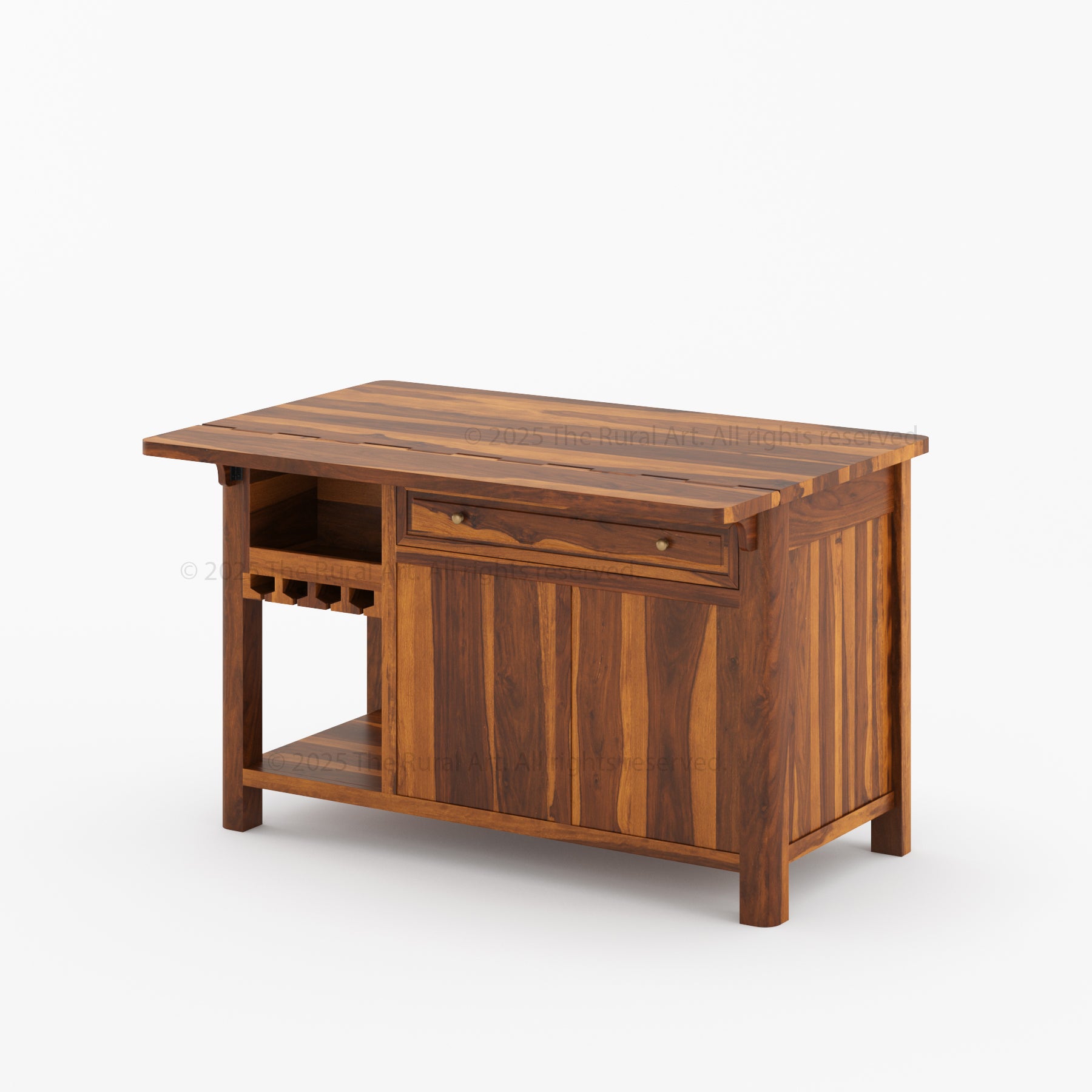 Trenton Solid Wood Kitchen Island – Drop Leaf Countertop &amp; Wine Storage