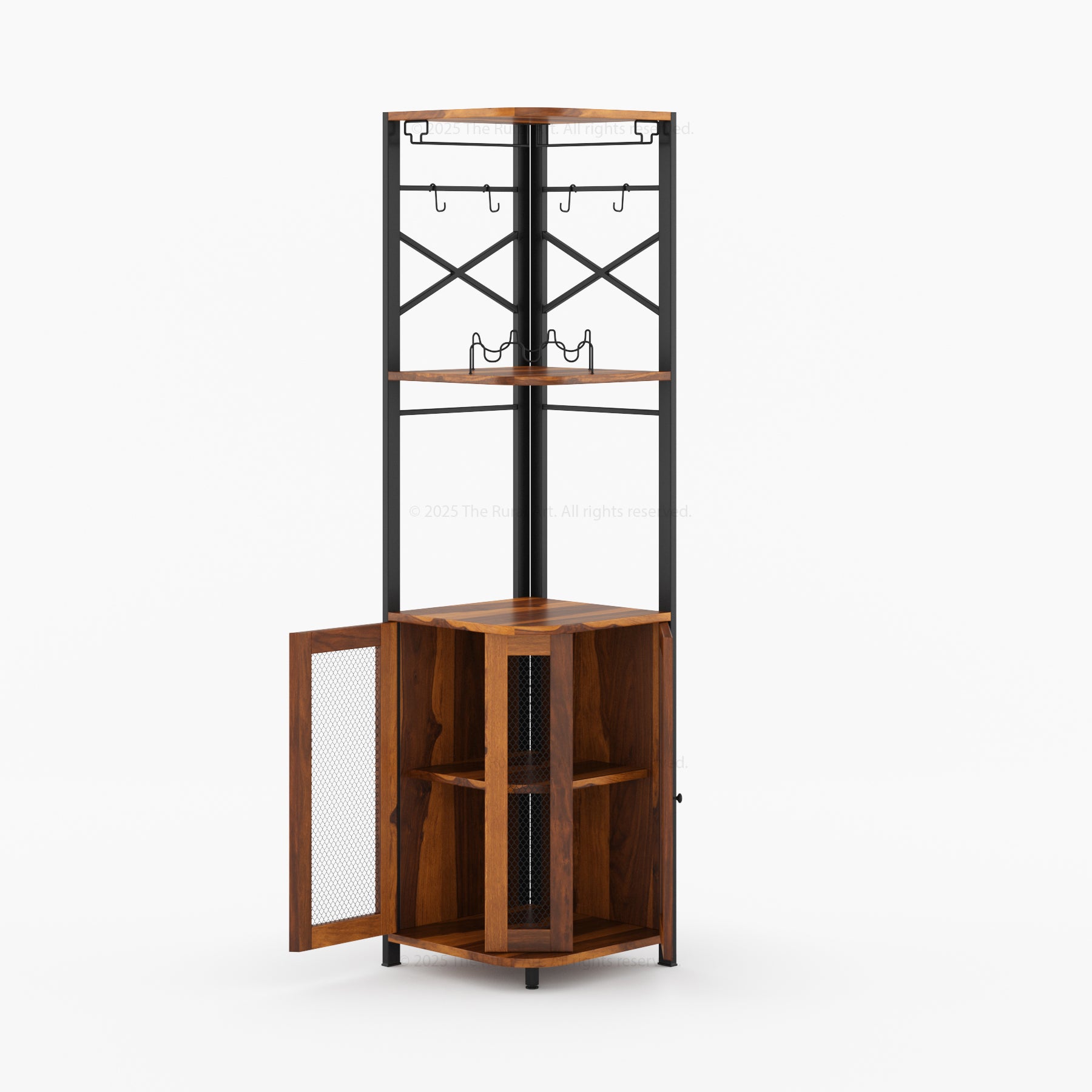 Jasper Solid Wood Corner Wine Bar Cabinet with Glass Rack &amp; Storage