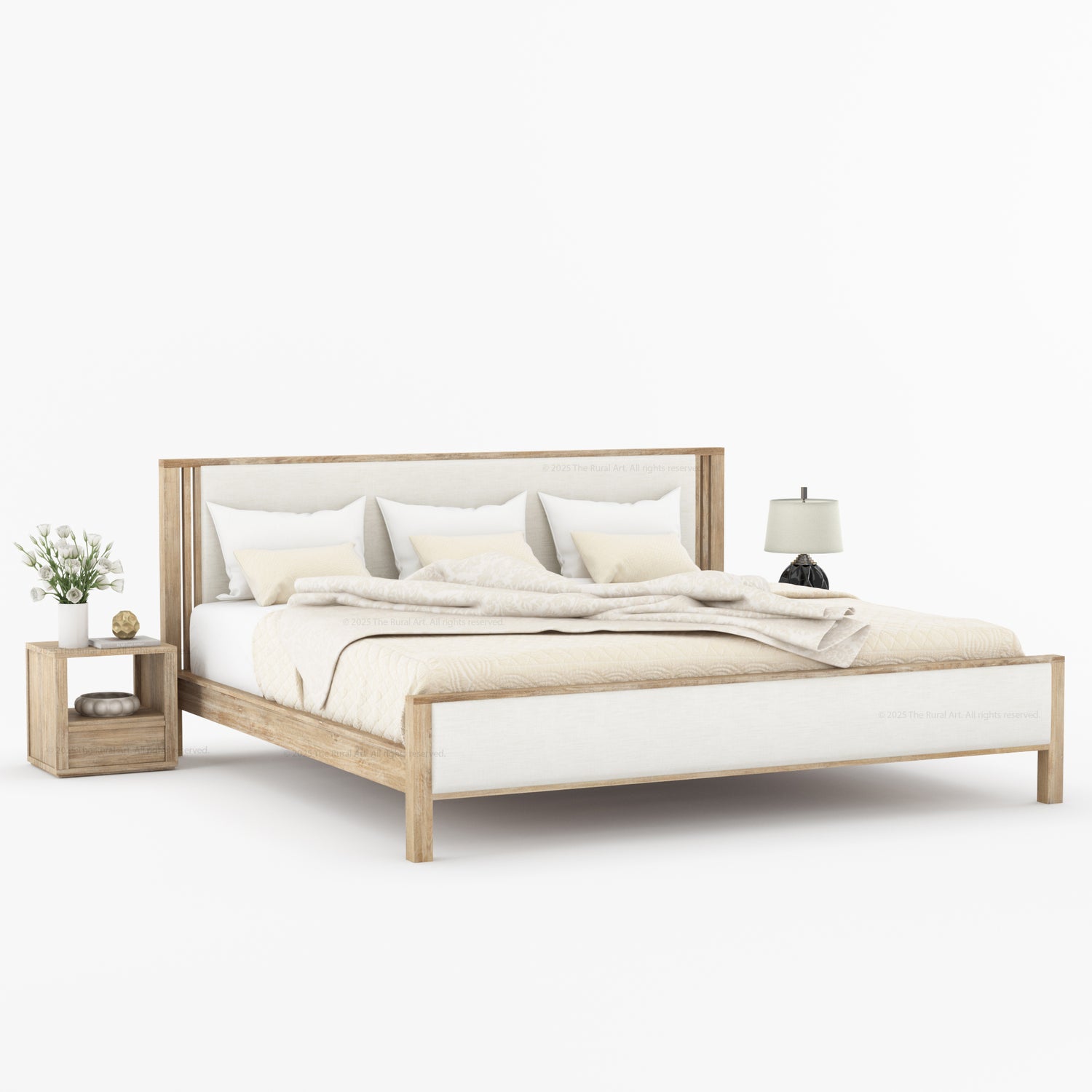 San Marino Premium Solid Indian Rosewood Upholstered Platform Bed