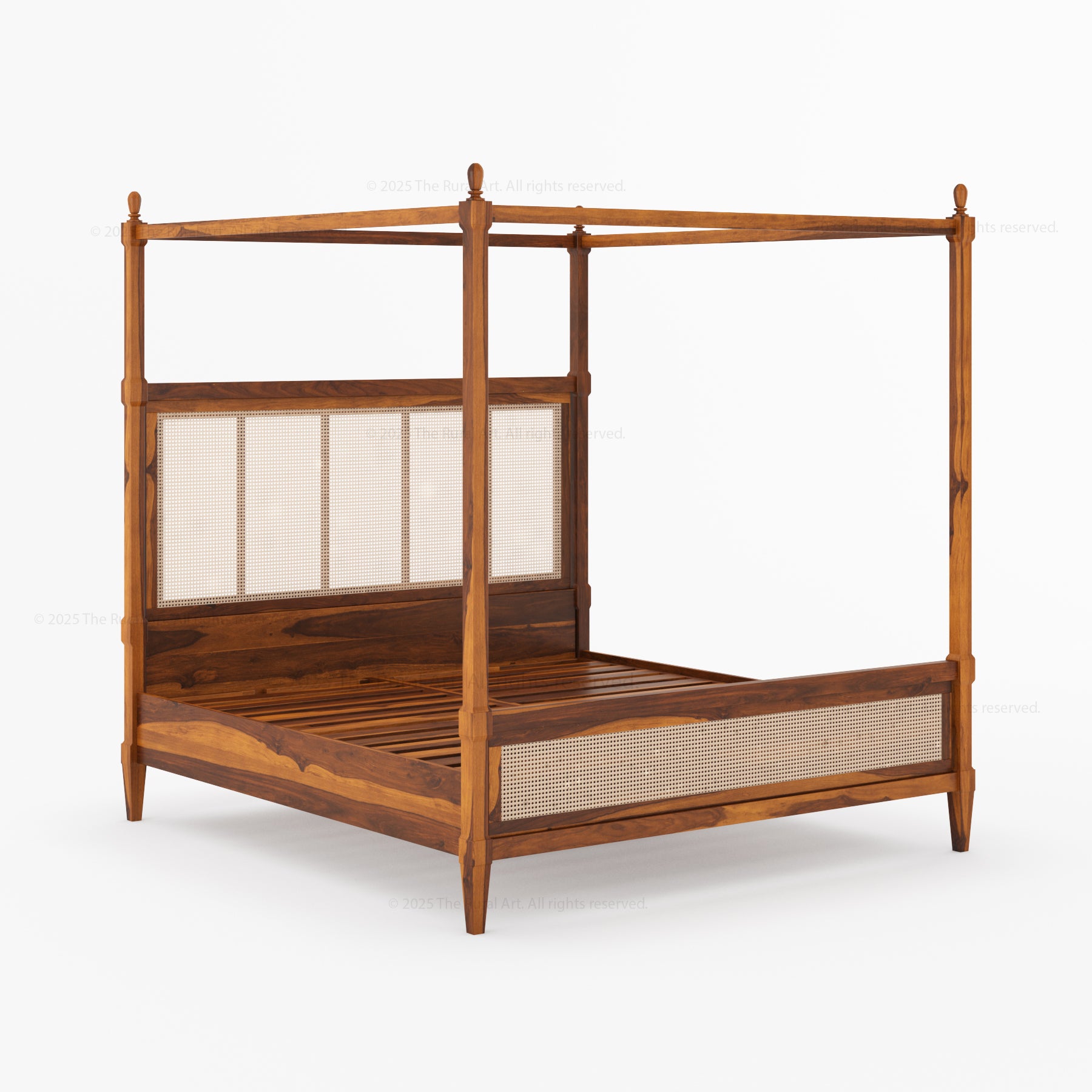 Hayward Solid Wood Four Poster Canopy Bed with Cane Headboard