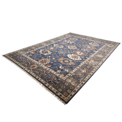 Aveline Hand-Knotted Wool Oushak Rug in Grey Blue