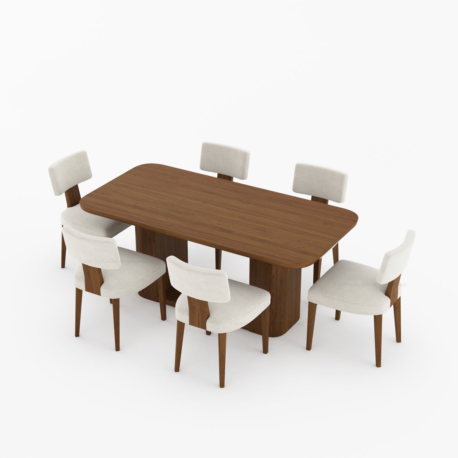 Selma Modern Solid Wood Dining Table Set with Boucle Upholstered Chairs