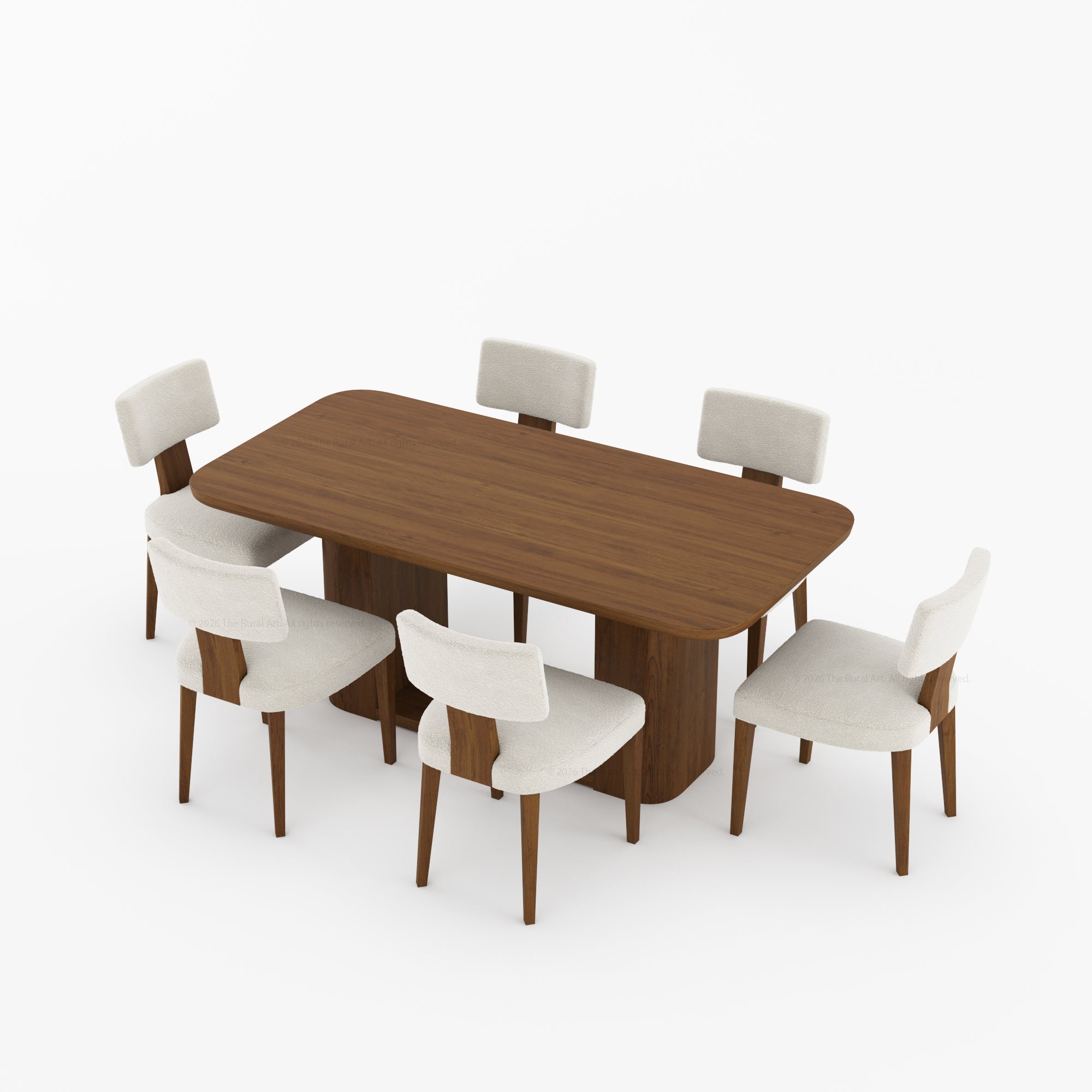 Selma Modern Solid Wood Dining Table Set with Boucle Upholstered Chairs