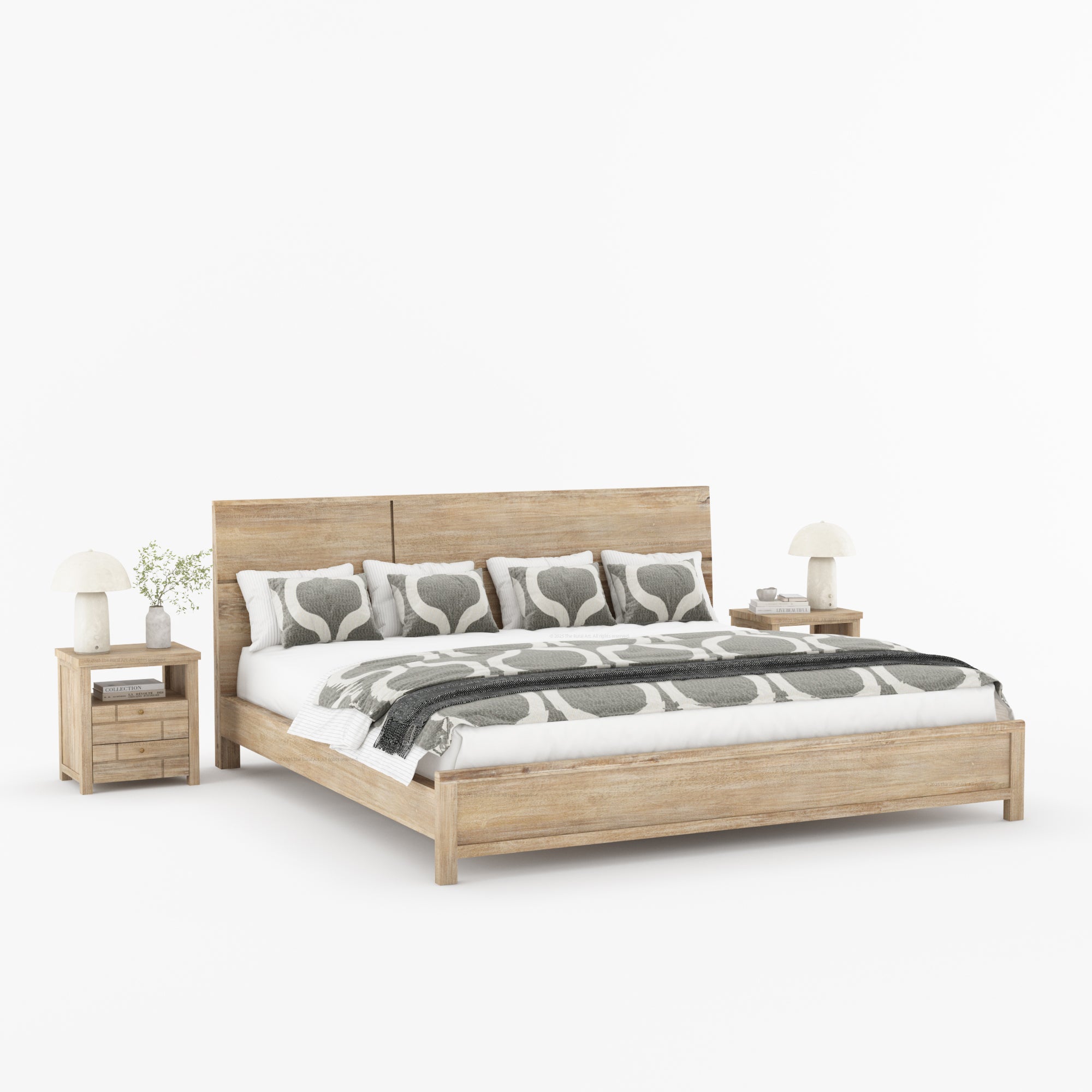 Princeton Solid Wood Platform Bed with Geometric Headboard Design