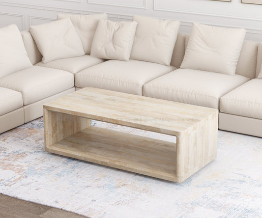 Eufaula Mango Wood Two-Tier Coffee Table in Whitewash Distressed Finish