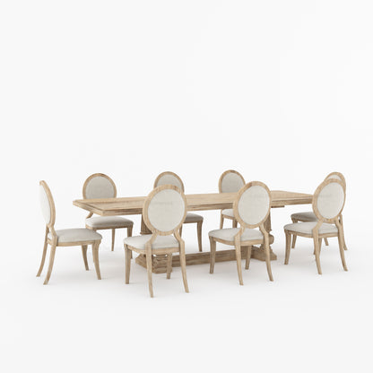 San Pedro Solid Wood Double Pedestal Dining Table &amp; Oval-Back Chair Set