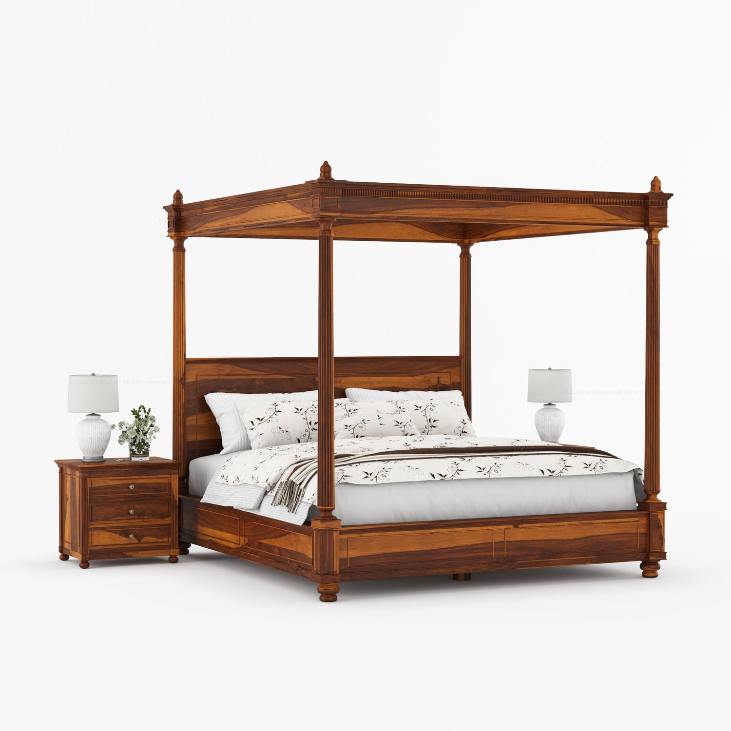 Kingman Grand Solid Wood Canopy Bed with Fluted Column Details