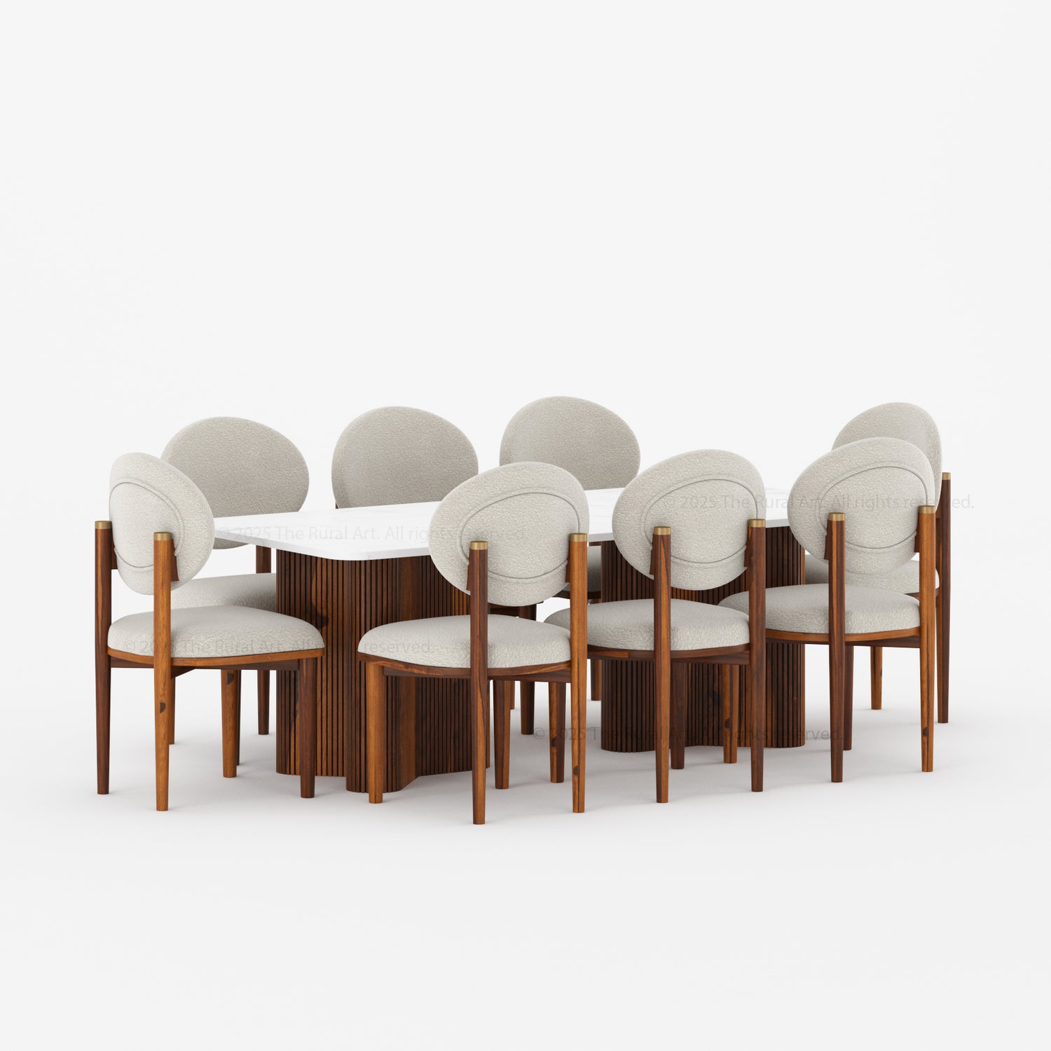 Valdez Fluted Dining Table &amp; Upholstered Chair Set
