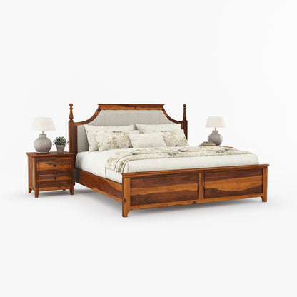 Anniston Solid Wood Bed with Upholstered Headboard