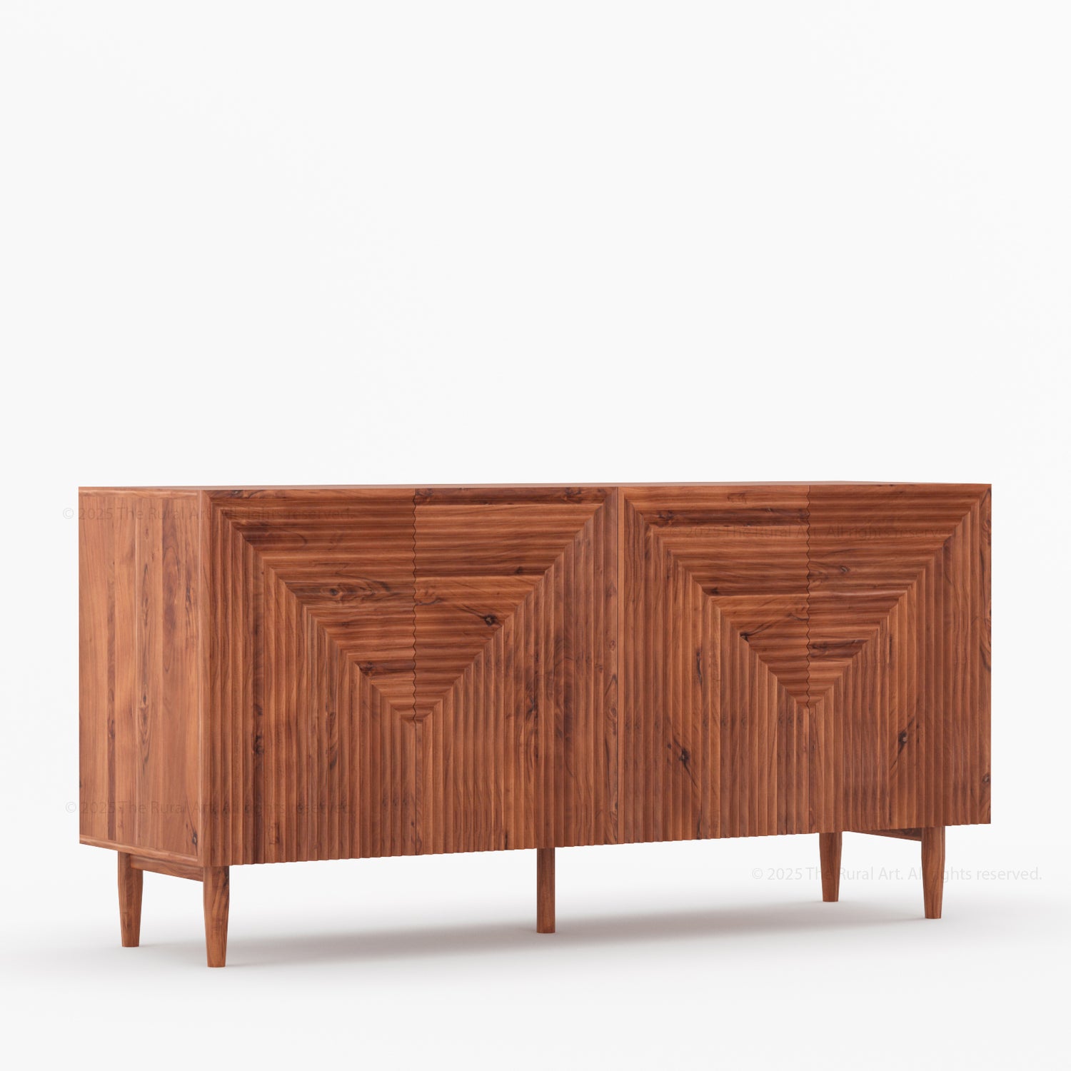 Chicago Geometric Carved Black Solid Wood Sideboard Buffet