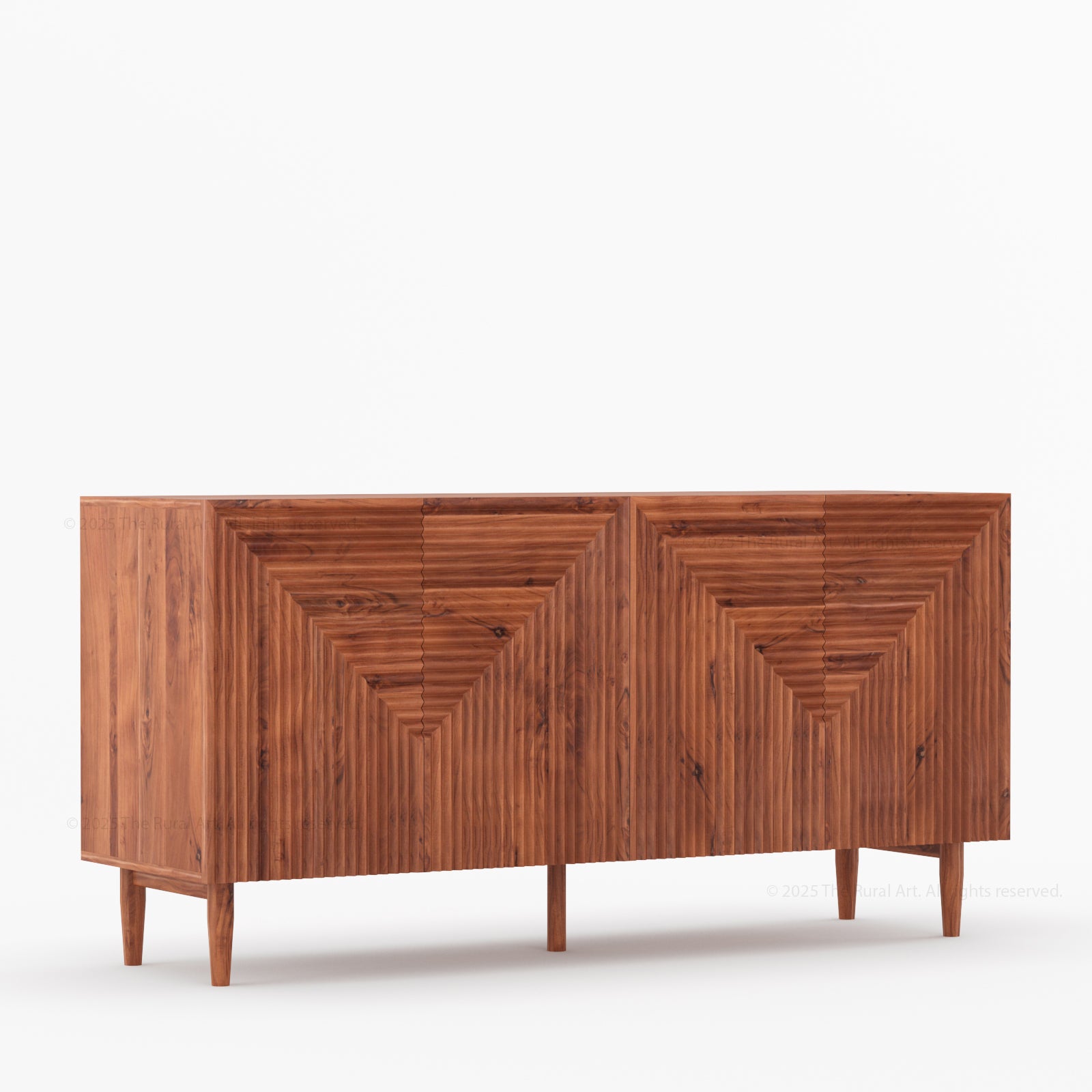 Chicago Geometric Carved Black Solid Wood Sideboard Buffet