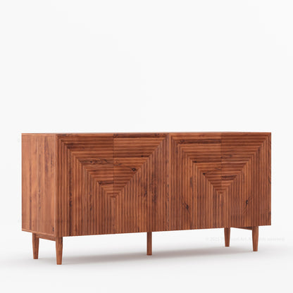 Chicago Geometric Carved Black Solid Wood Sideboard Buffet