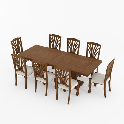Carlsbad Solid Wood Double Pedestal Dining Table Set with Upholstered Sunburst Chairs