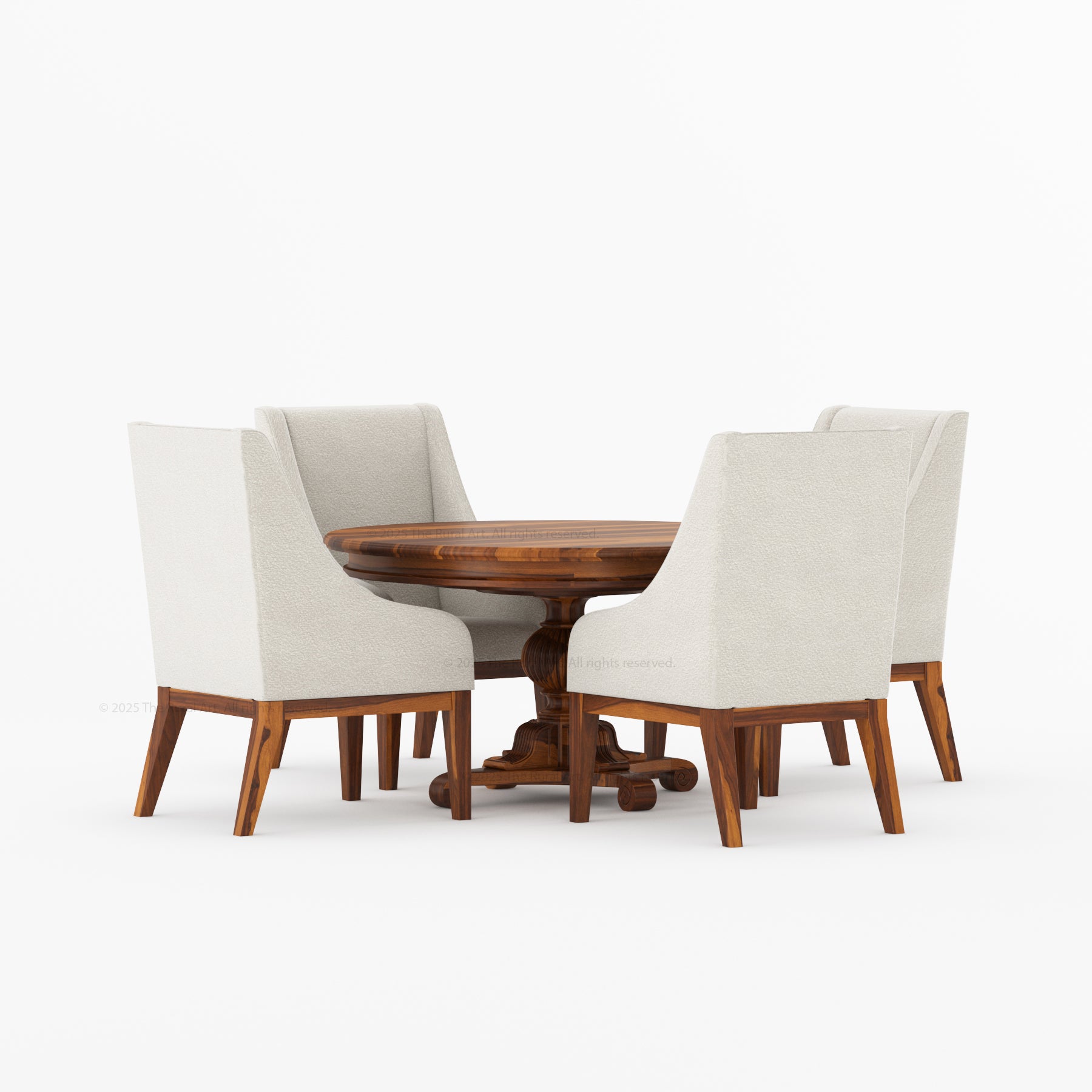 Phoenix Solid Wood Pedestal Dining Table &amp; Upholstered Armchair Set