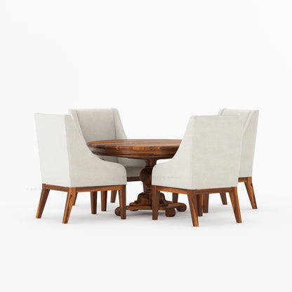 Phoenix Solid Wood Pedestal Dining Table &amp; Upholstered Armchair Set