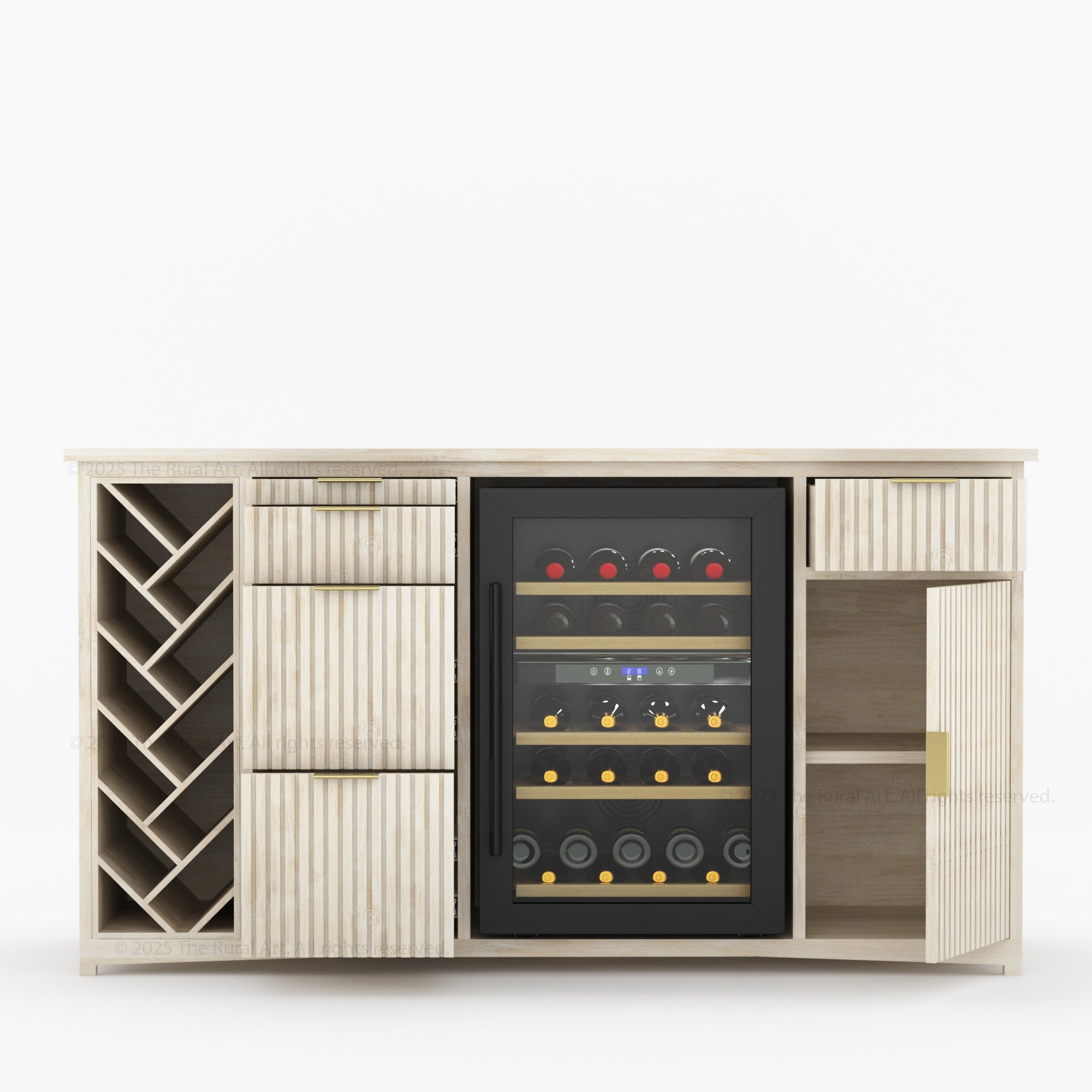 Florida Modern Fluted Wine Bar Cabinet with Mini Fridge Space