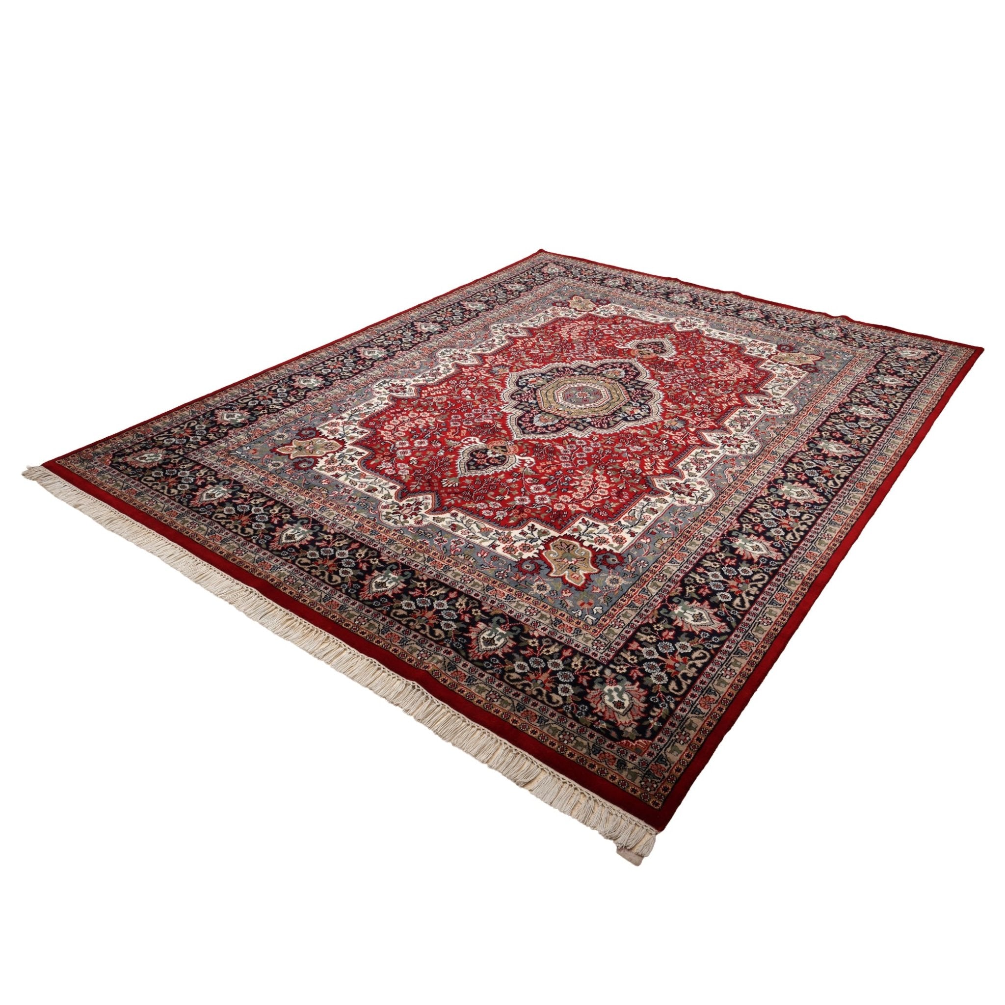 Zareen Hand-Knotted Wool Kashan Rug – Crimson Red &amp; Midnight Blue