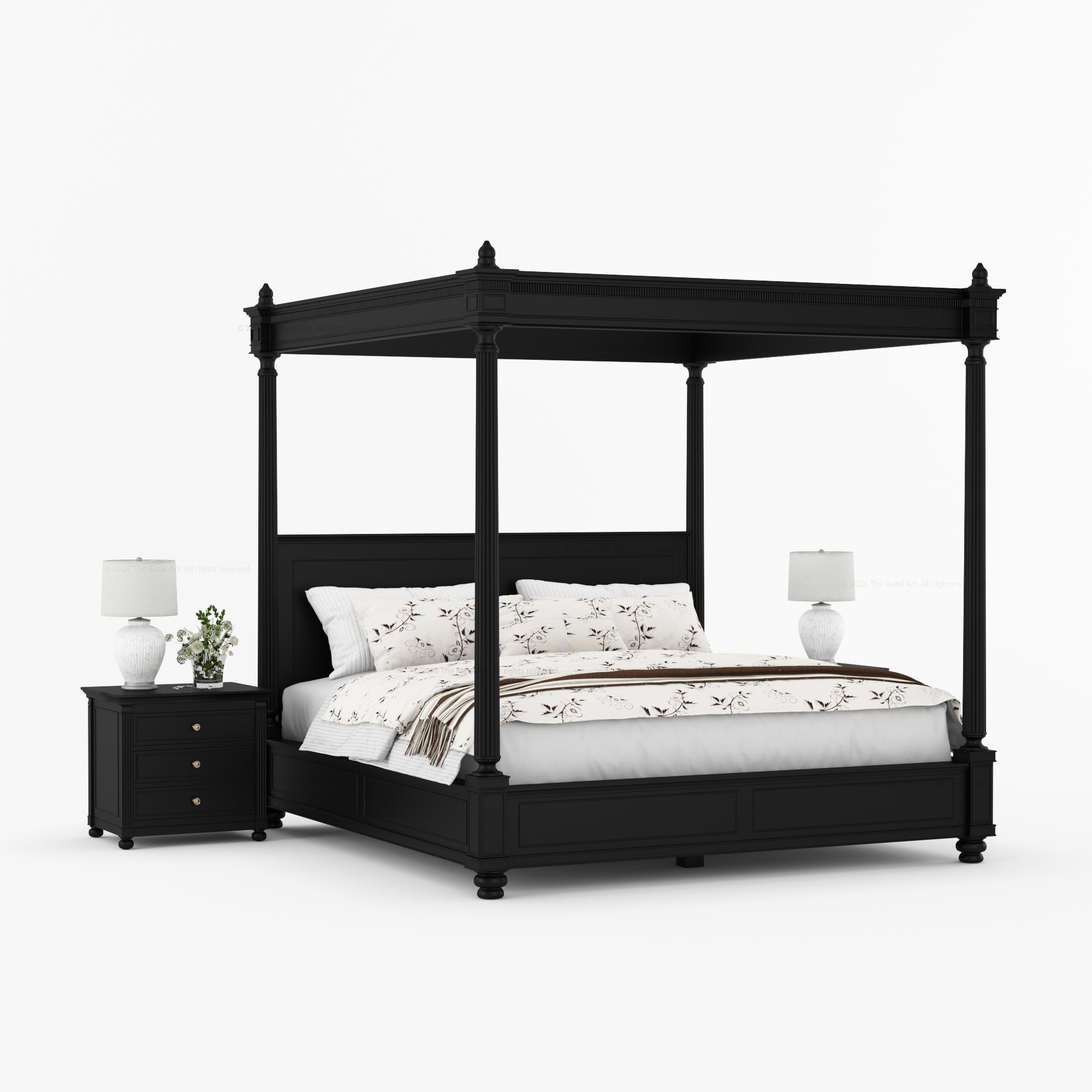 Kingman Grand Solid Wood Canopy Bed with Fluted Column Details