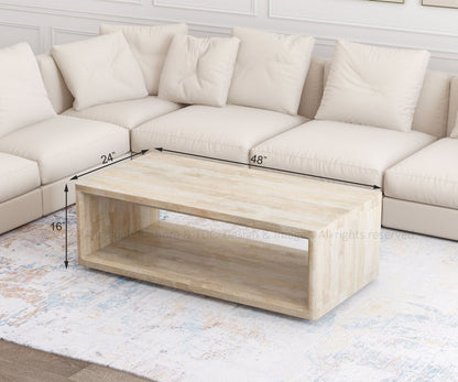 Eufaula Mango Wood Two-Tier Coffee Table in Whitewash Distressed Finish