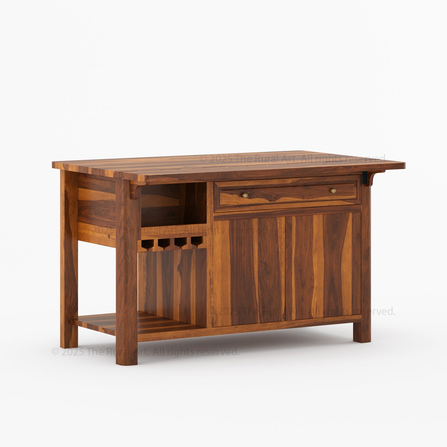 Trenton Solid Wood Kitchen Island – Drop Leaf Countertop &amp; Wine Storage