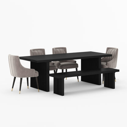 Montecito Noir Dining Table Set Solid Wood with Bench &amp; Chairs