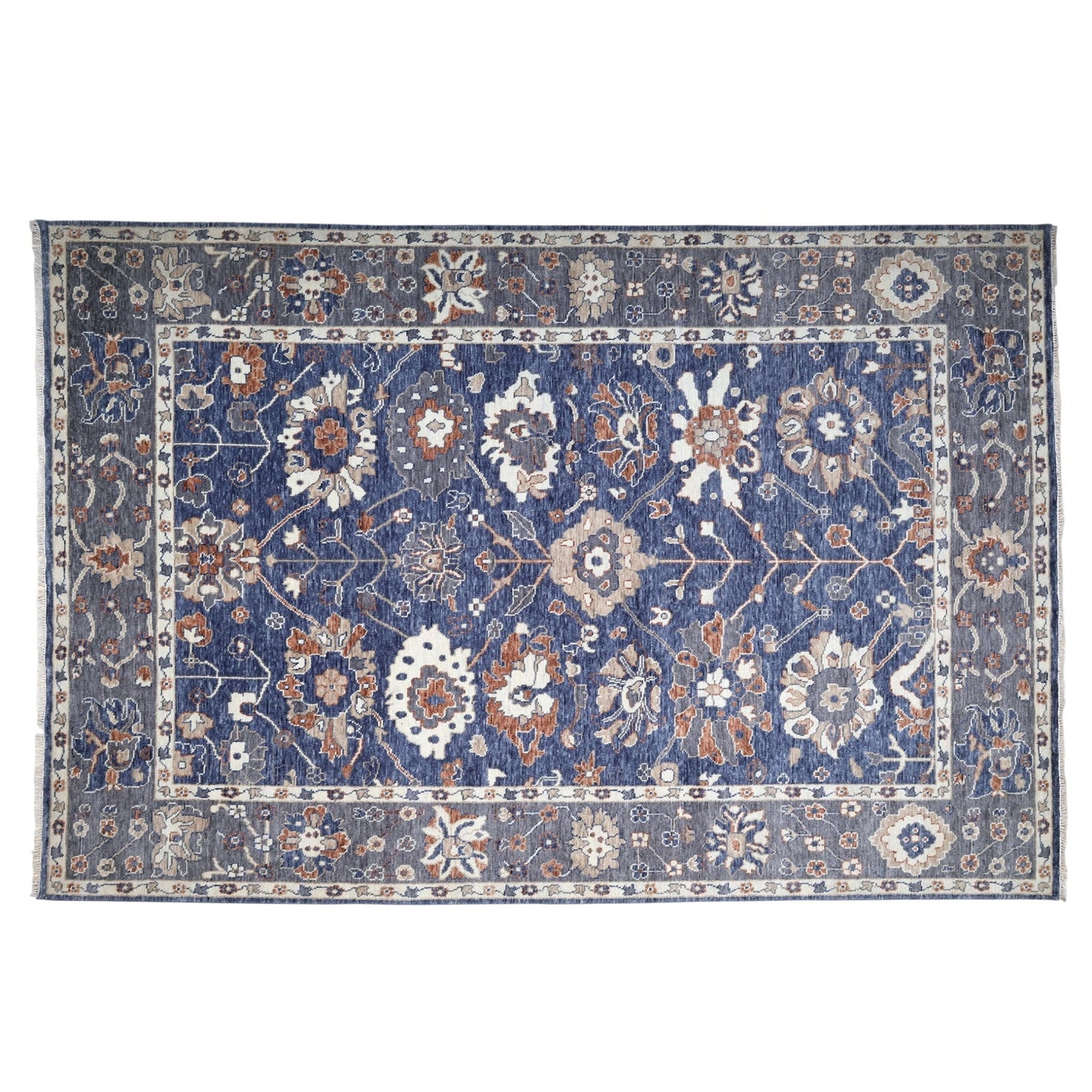 Aveline Hand-Knotted Wool Oushak Rug in Grey Blue