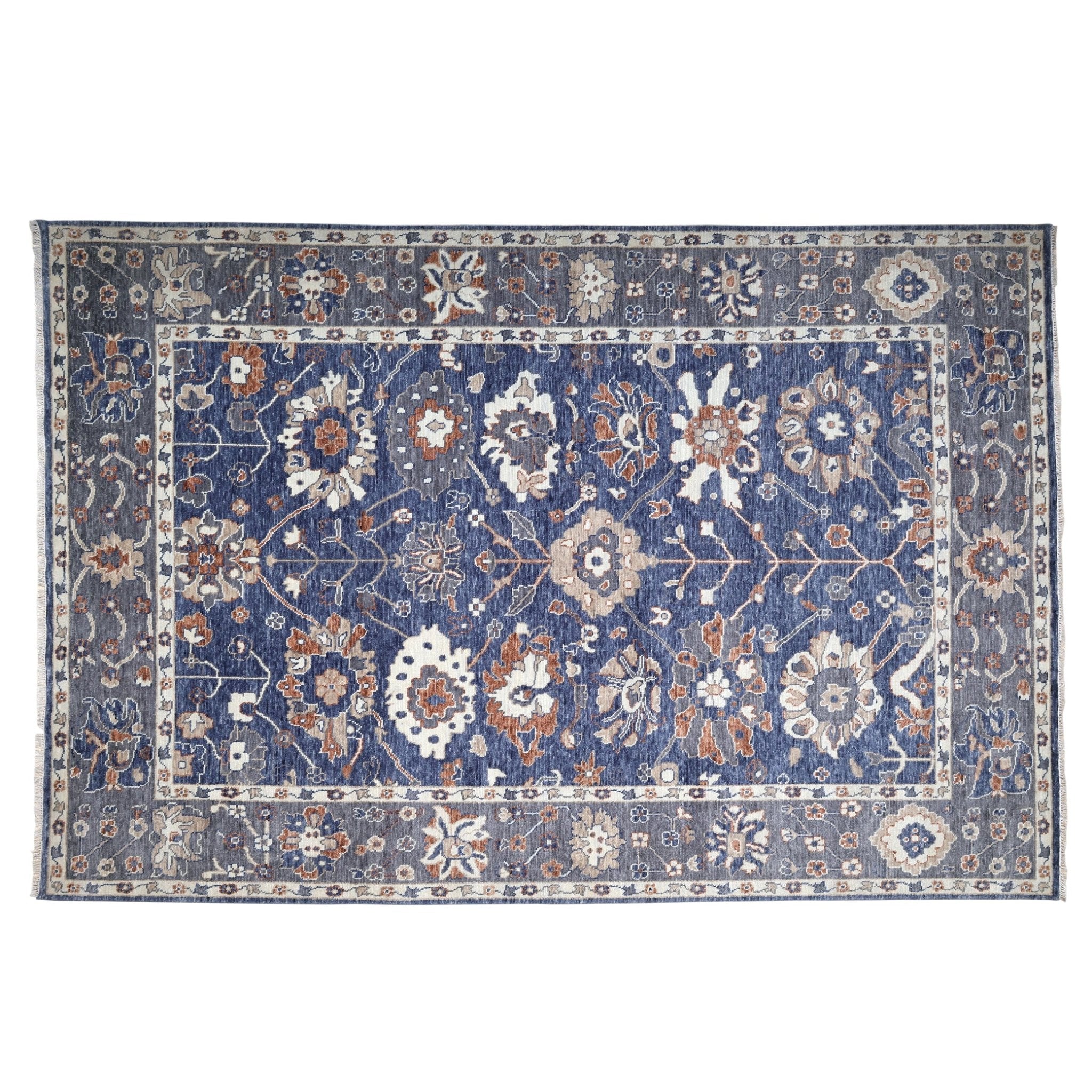 Aveline Hand-Knotted Wool Oushak Rug in Grey Blue