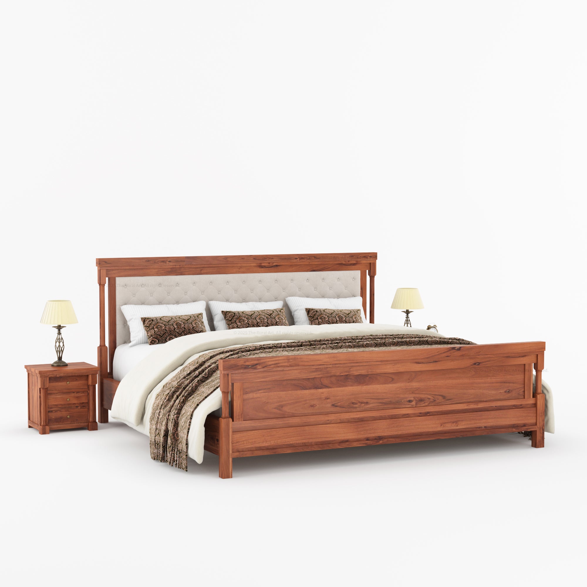 Verona Rustic Solid Wood Tall Headboard Upholstered Bed