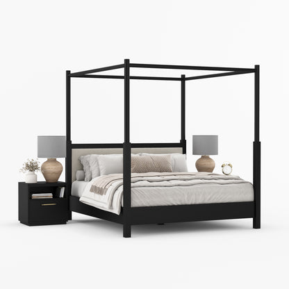 Hartsville Upholstered Solid Wood Canopy Bed