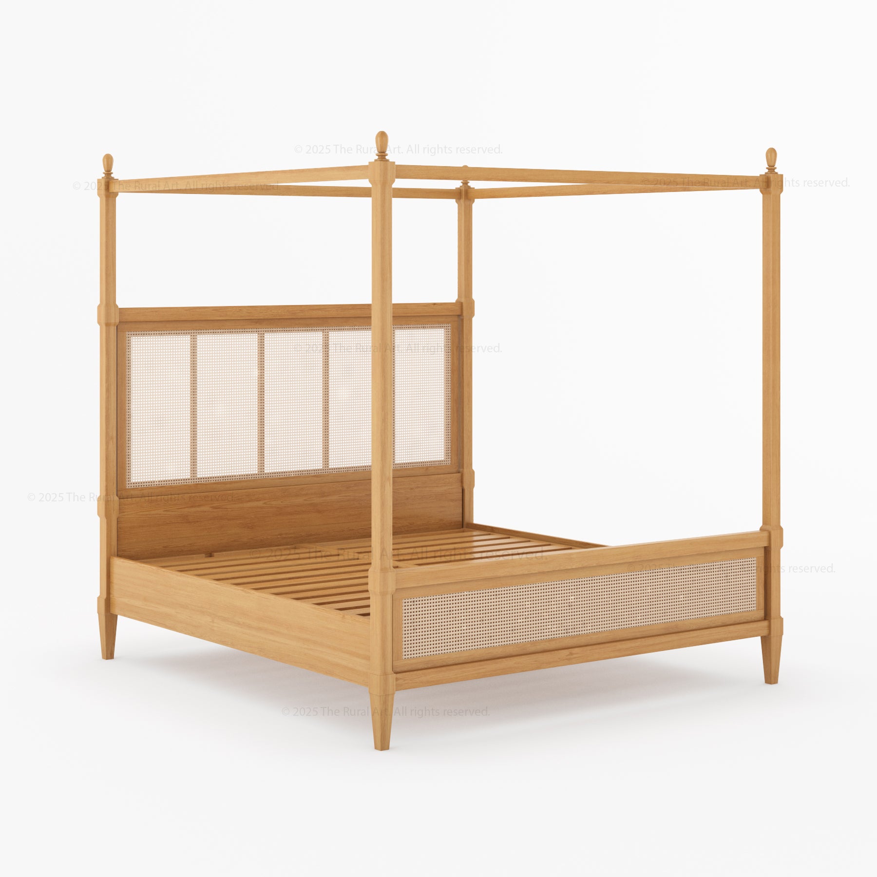 Hayward Solid Wood Four Poster Canopy Bed with Cane Headboard