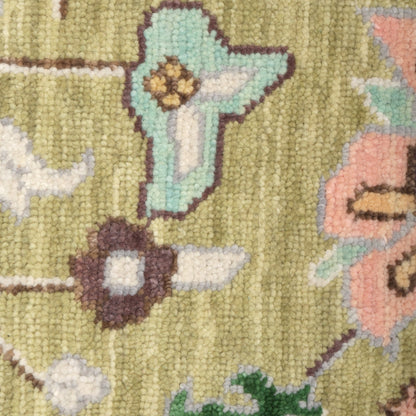 Dilkush Hand-Knotted Wool Oushak Rug in Sage Green &amp; Soft Yellow