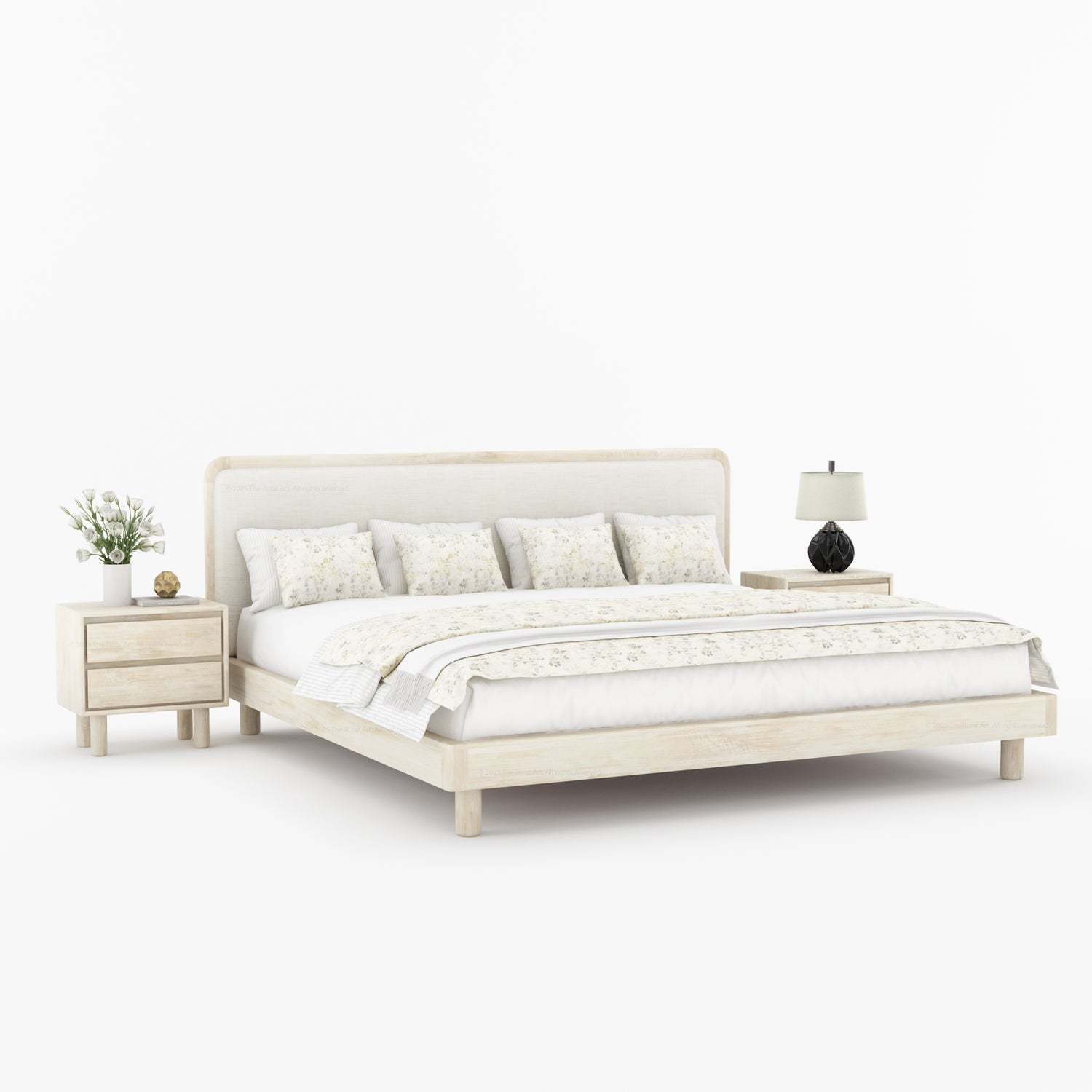Carmel Platform Bed Frame With Upholstered Headboard Solid Wood