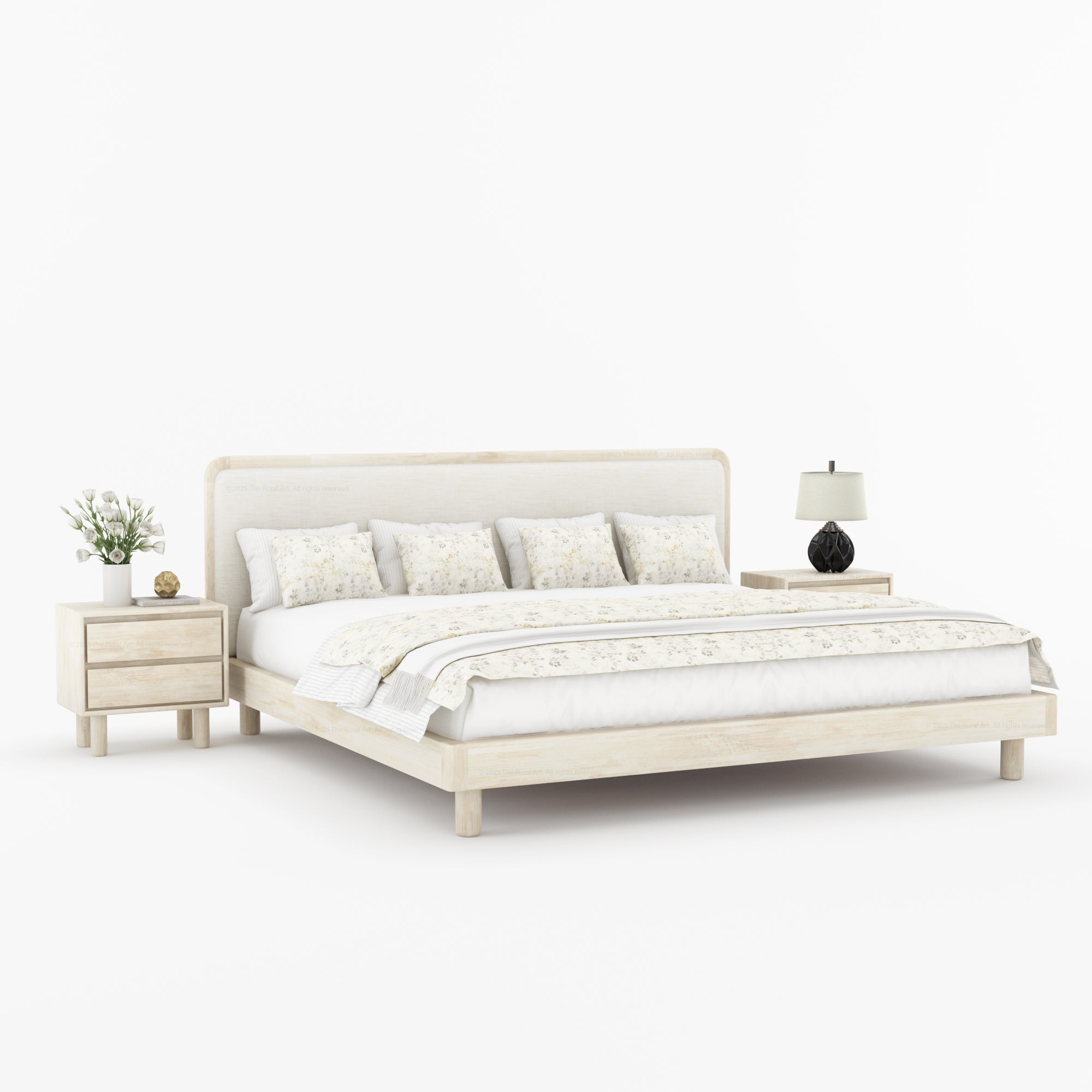 Carmel Platform Bed Frame With Upholstered Headboard Solid Wood