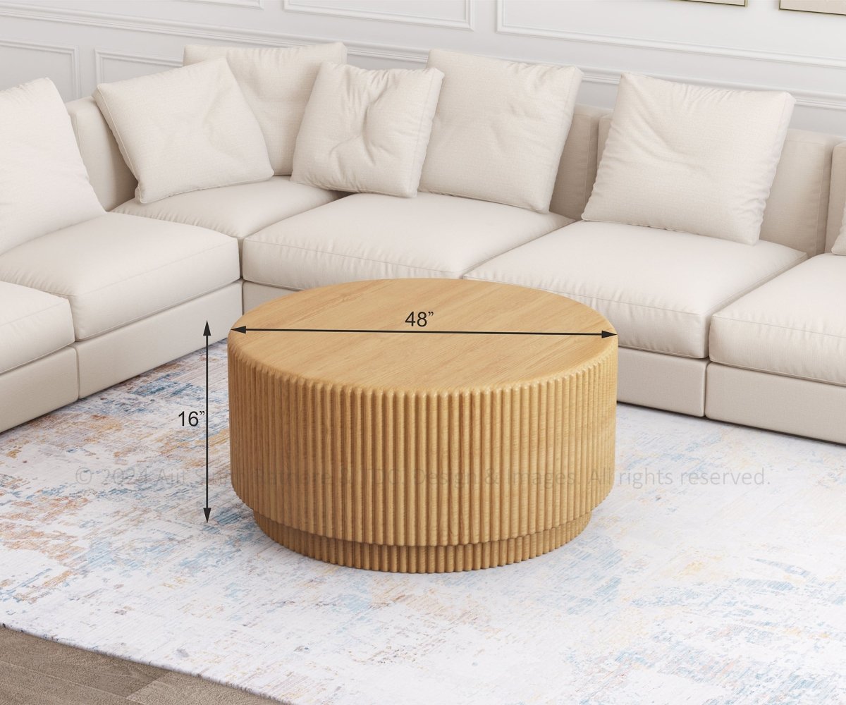 Cullman Teak Wood Fluted Barrel Coffee Table