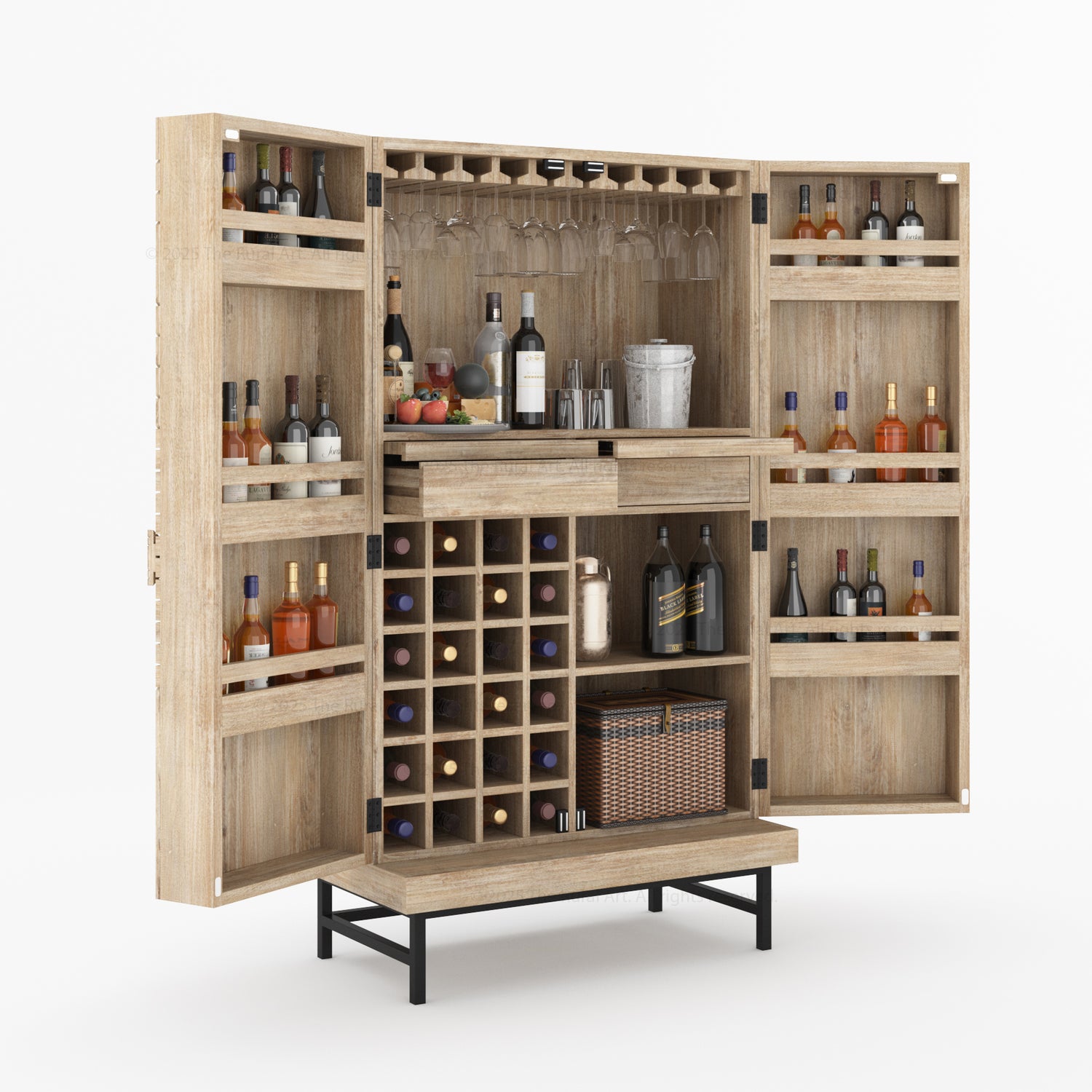 Charleston Rustic Modern Tall Bar Cabinet With Wine Storage