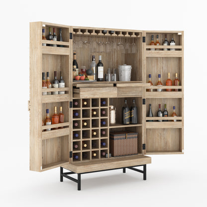 Charleston Rustic Modern Tall Bar Cabinet With Wine Storage