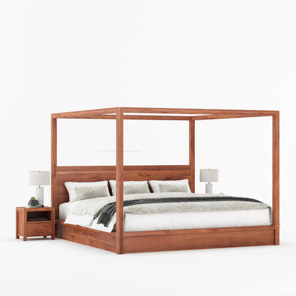 Orlando Solid Wood Canopy Platform Bedroom Set With Dresser, Nightstand, Bedside Bench &amp; Mirror