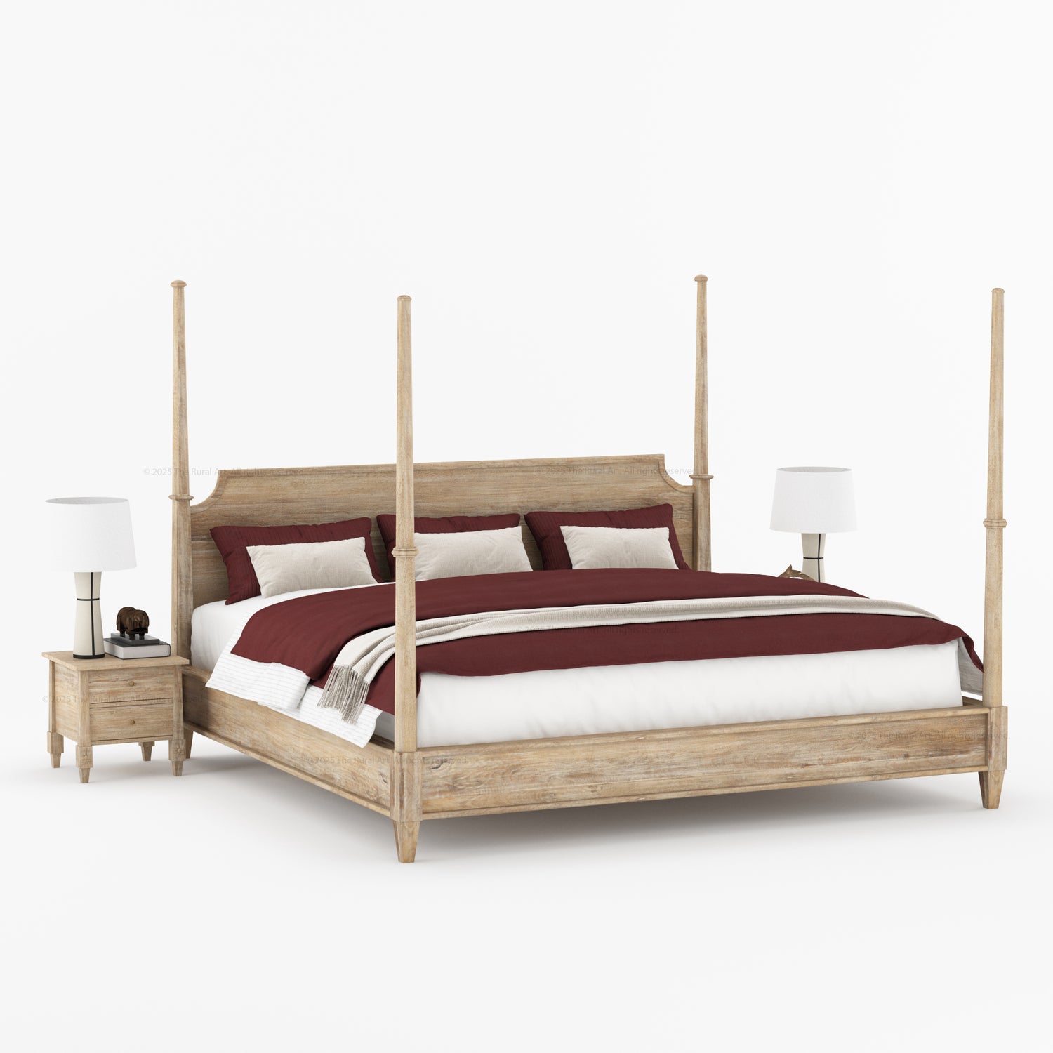 Dothan Four-Poster &amp; Floral-Carved Leg Solid Wood Bedroom Collection