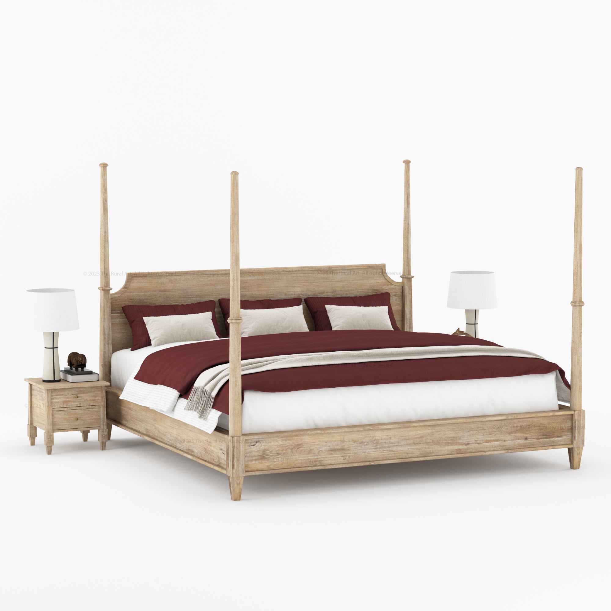 Dothan Four-Poster &amp; Floral-Carved Leg Solid Wood Bedroom Collection