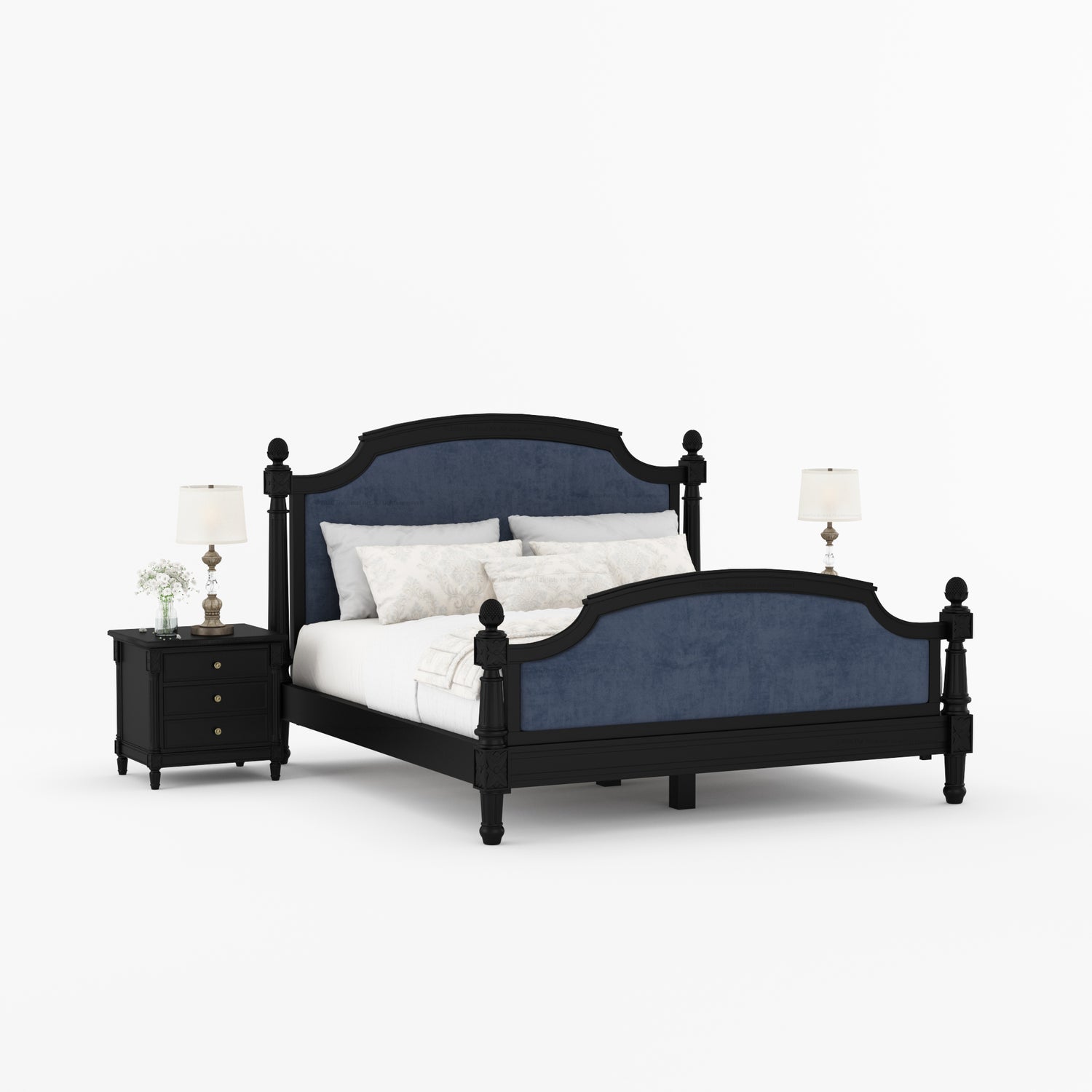 Novato Heritage Solid Wood Bed with Upholstered Headboard &amp; Footboard