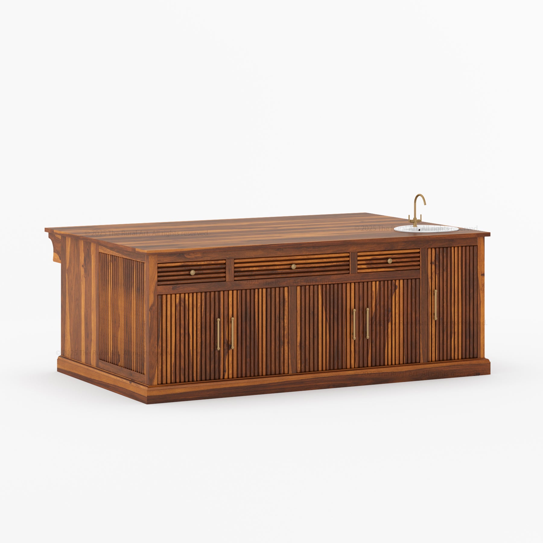 Sonoma Fluted Kitchen Island with Sink &amp; Quartz Top
