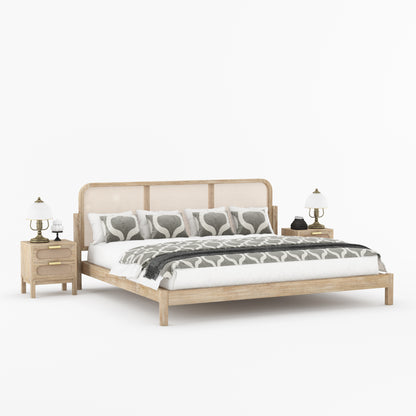 Davis Solid Wood Platform Bed with Cane Headboard