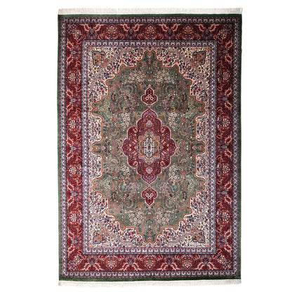Asheville Hand-Knotted Wool Oriental Rug Sage Green, Crimson &amp; Ivory