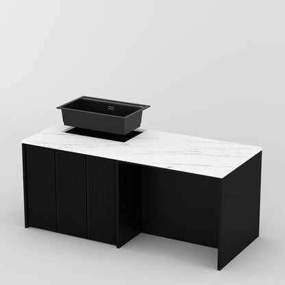 Sonoma Fluted 84&quot; Kitchen Island with Sink Cut-Out &amp; Matching Stools