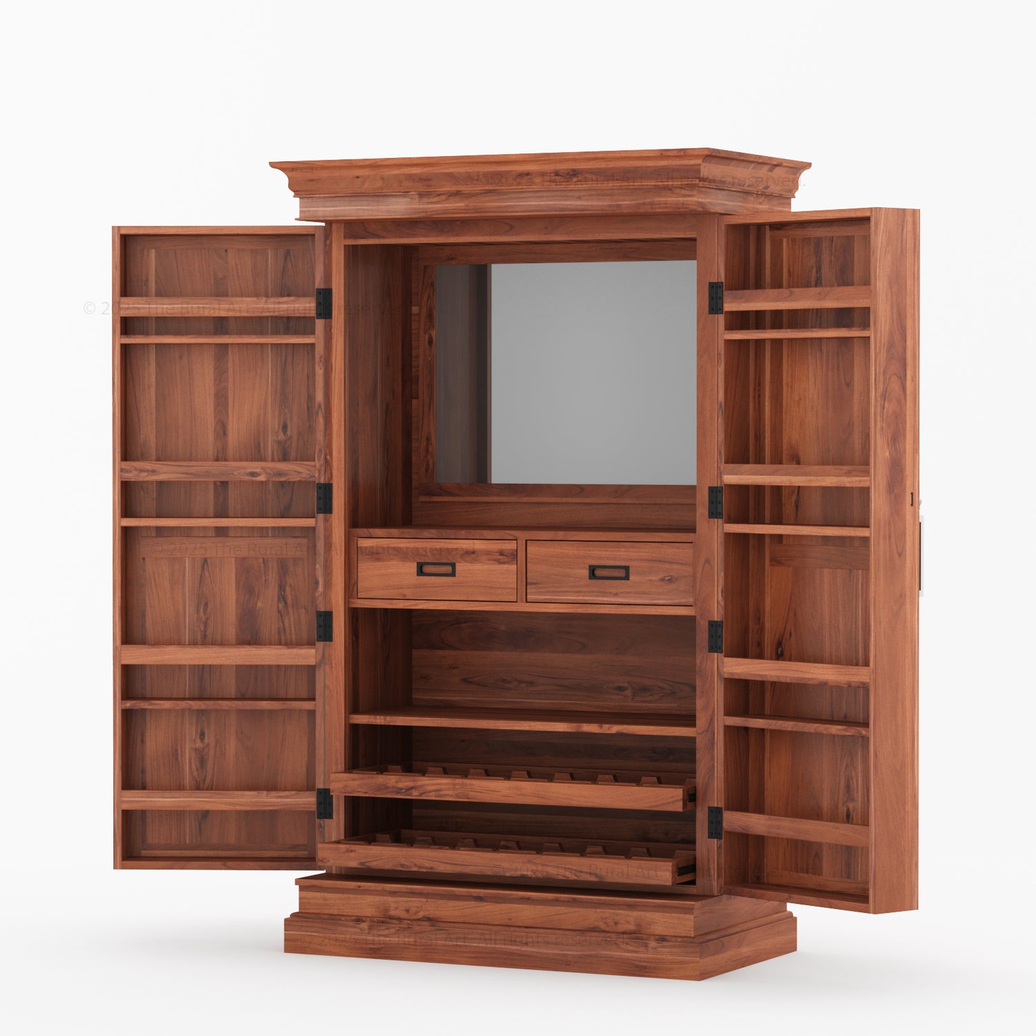 Melinda Solid Wood Bar Cabinet with Storage &amp; Wine Rack