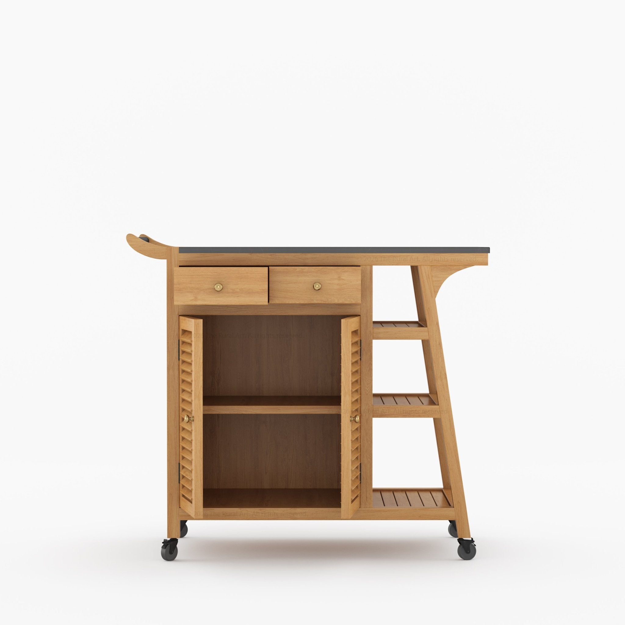 Ketchikan Solid Wood Outdoor Wine Cart with Storage &amp; Serving Shelves