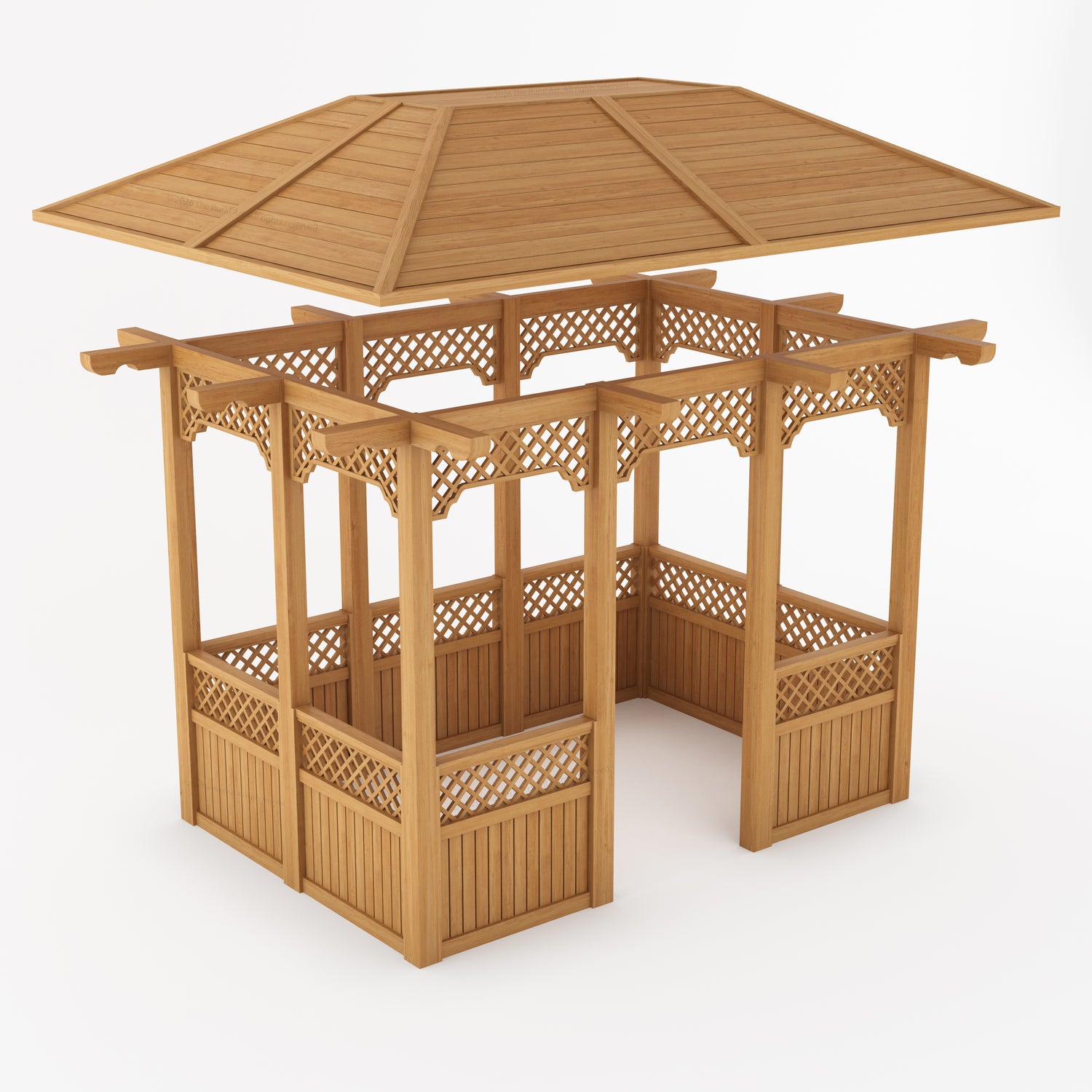 Saratoga Teak Wood Outdoor Garden Gazebo with Decorative Lattice Panels