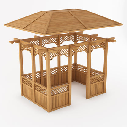 Saratoga Teak Wood Outdoor Garden Gazebo with Decorative Lattice Panels
