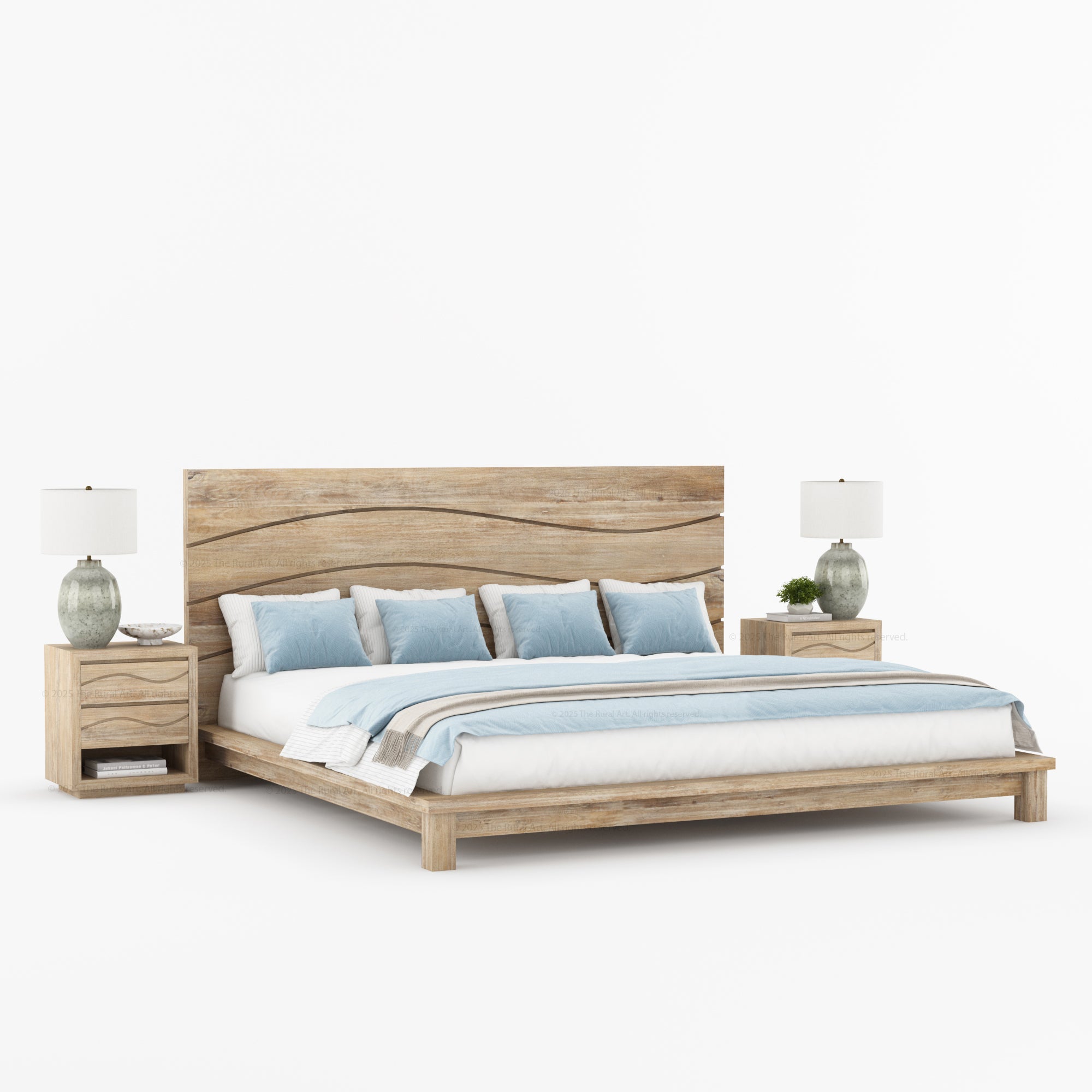 Seabrook Solid Wood Platform Bed with Wave-Carved Headboard