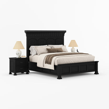 Prescott Grand Heritage Solid Wood Bed with Hand-Carved Panel Headboard